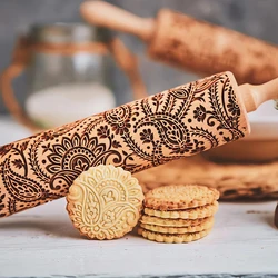 New Big size Tree of Life Deep Engraved Wooden Embossed Cookie Flower Rolling Pin for Baking 3D Mold