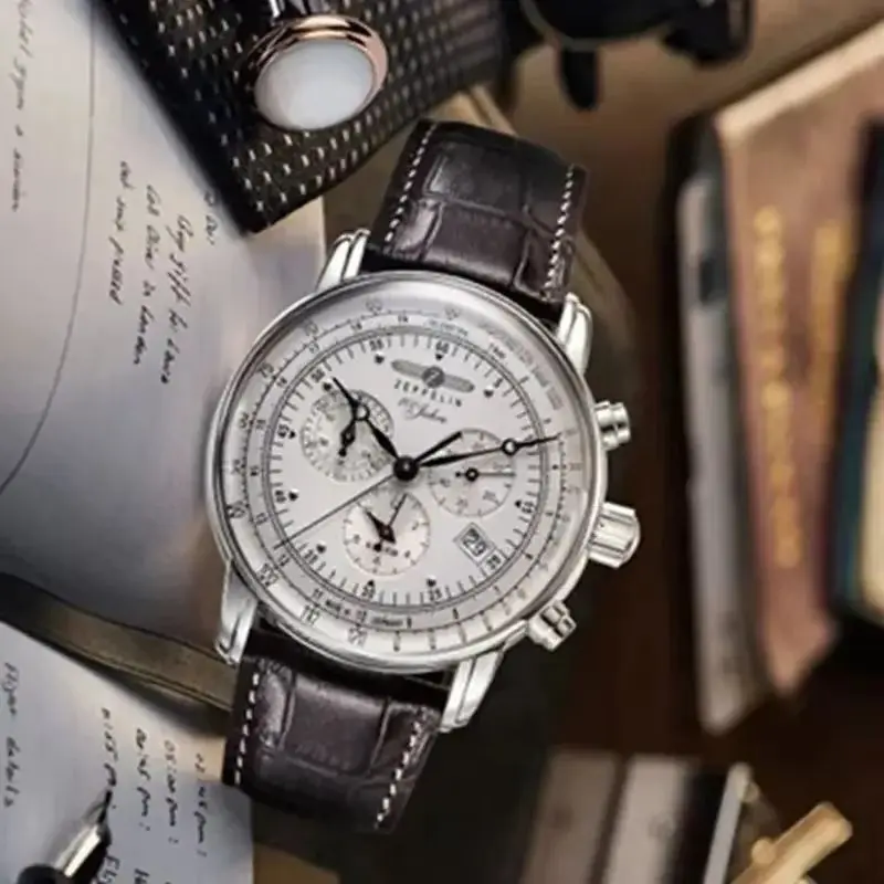 

Zeppelin Airship Automatic Date Mens Leather Band Fashion Luxury Business Cases Casual Men Watches Gift Men's Waterproof Watch