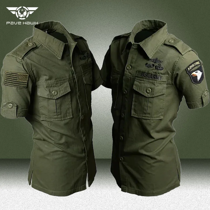 Summer Short Sleeve Tactical Shirts Men Military SWAT Combat Training Tops Mens Outdoor Cotton Embroidery Cargo Bomber Shirt