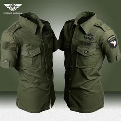 Camisas tácticas de manga corta para hombre, Tops de entrenamiento de combate SWAT militar, camisa de bombardero de carga bordada de algodón al aire libre, Verano