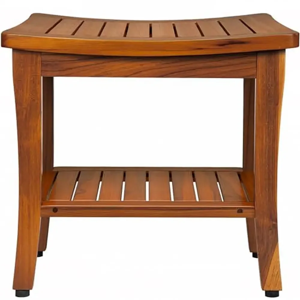 Teak Wood Shower Bench with Shelf Bathroom Stool Non-Slip Elderly Safe Easy Clean Multifunctional 20