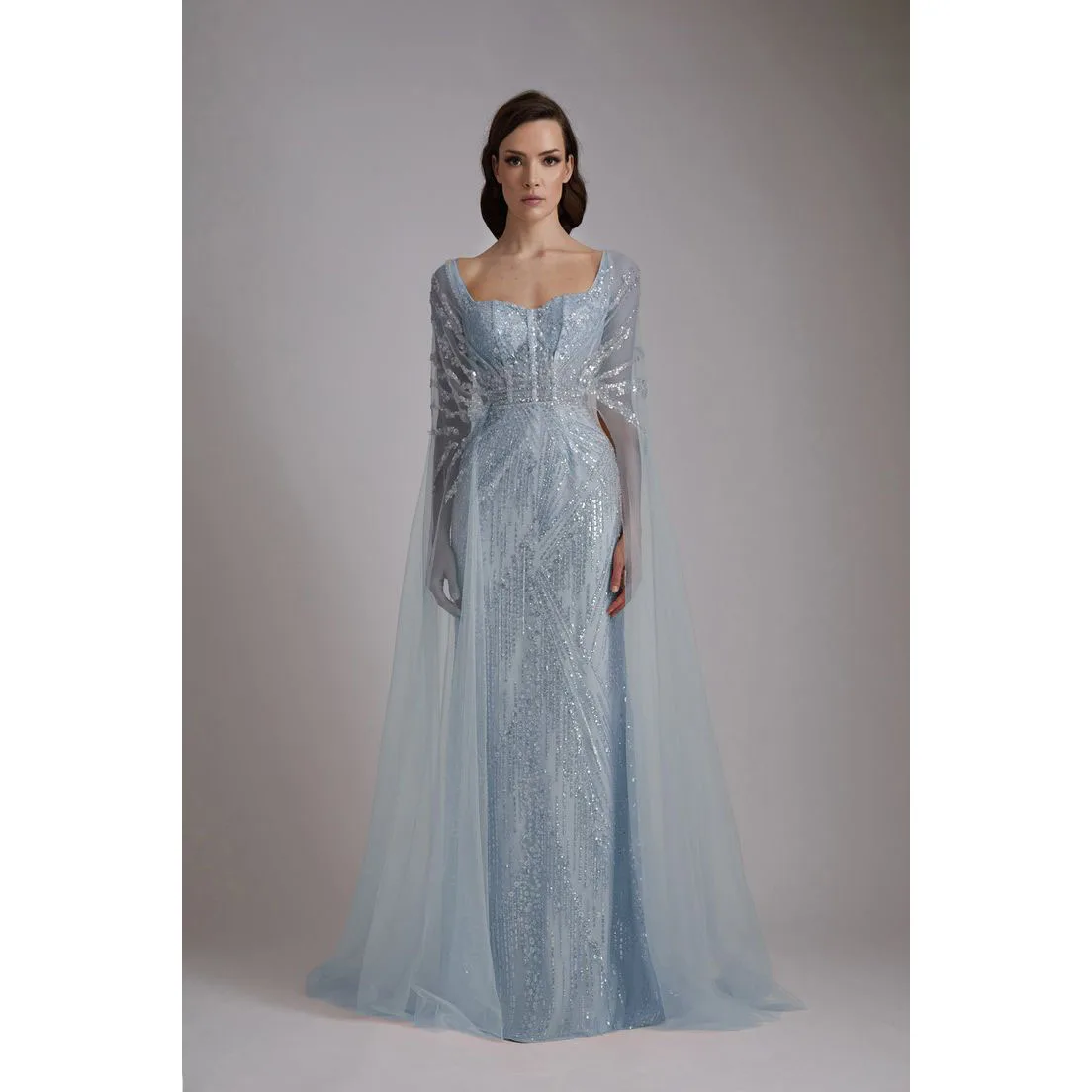 

Pretty Blue Green Champagne Women Prom Dresses Off Shoulder Floor Length A-Line Full Sleeves Sequined Beaded Female Party Gowns