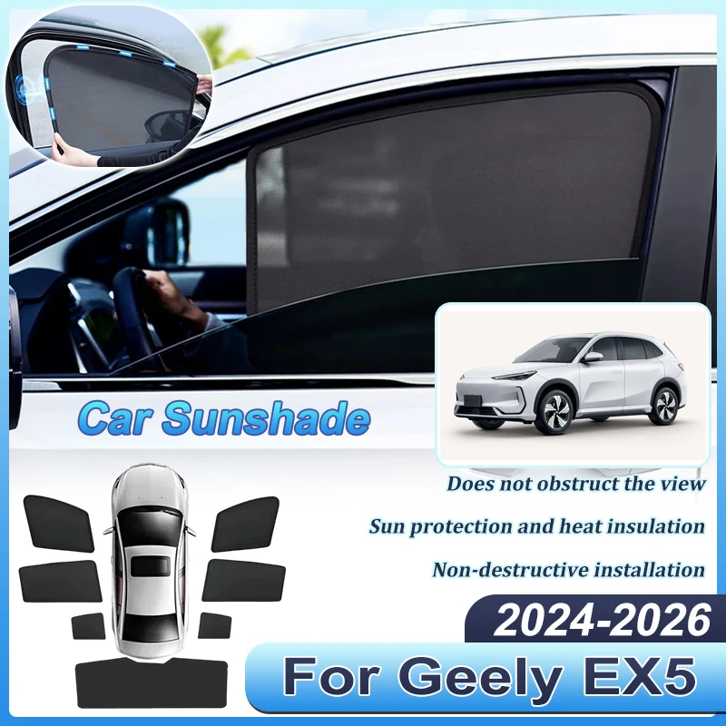 

Автомобильные магнитные солнцезащитные шторки из сетки для Geely EX5, аксессуары 2026 E245 2025 2024, солнцезащитный козырек на окно, защита от УФ-лучей, комплект для кузова автомобиля