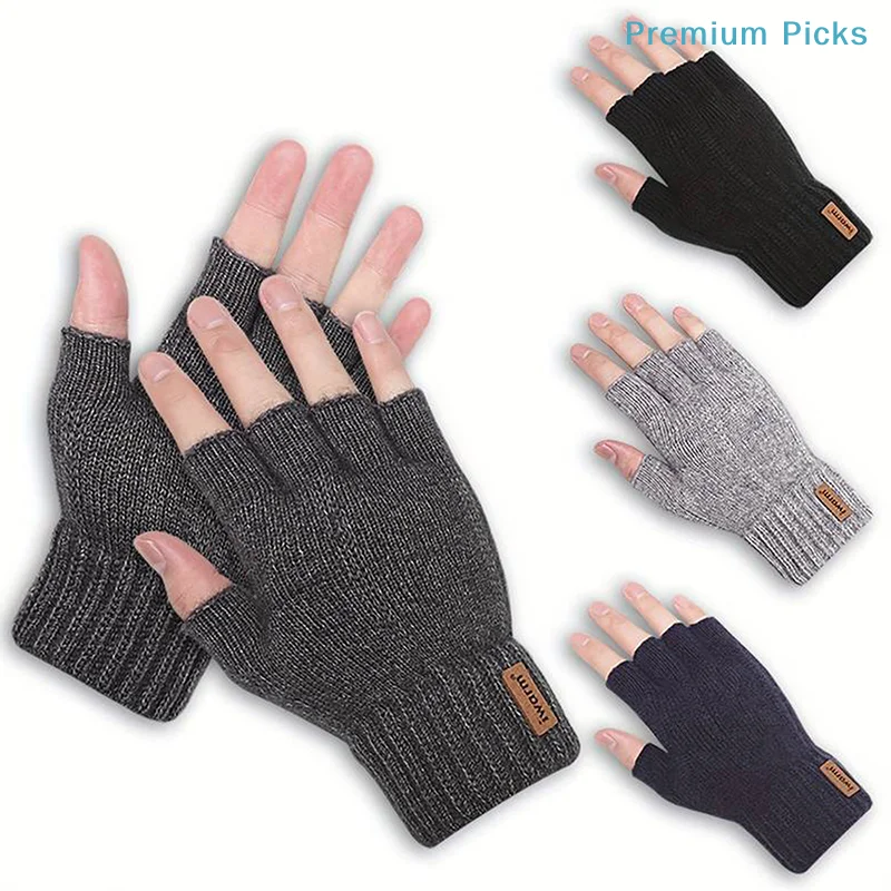 portableKnitted Thick Thermal Half Finger Gloves Women Men Winter Outdoor Driving Fingerless Glove Touchscreen Mittens