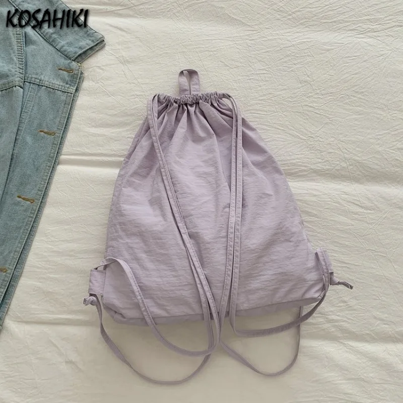

Vintage Y2k Aesthetic Pleated Backpacks Women Students Drawstring Solid Backpack Casual All Match Travel Schoolbags Streetwear