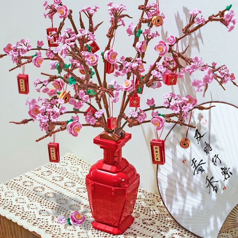 

Peach Flower Bouquet Building Blocks Creative Home Decoration Bricks Desktop Decoration Kids Toys Gifts for Adults Girl friend