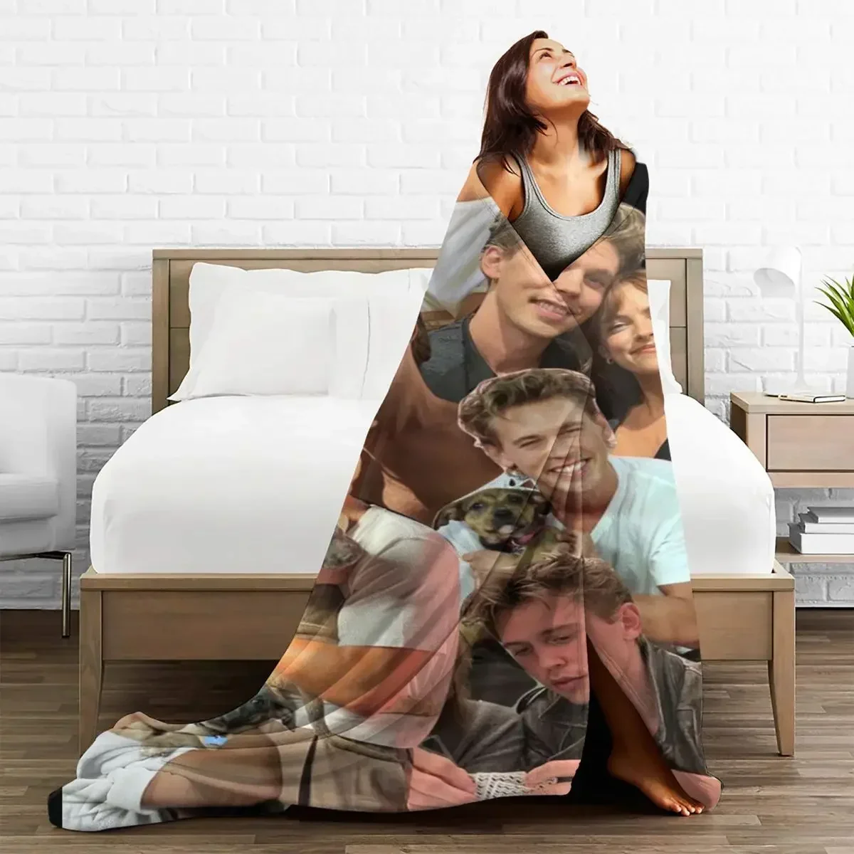 Austin Butler Plaid Blanket Fleece Printed Actor Collage Multifunction Warm Throw Blankets for Sofa Travel Plush Thin Quilt