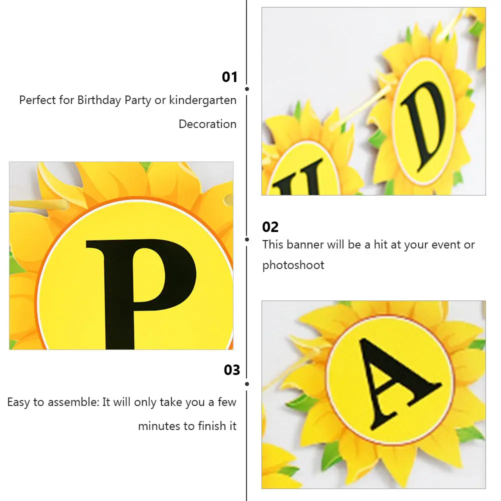 

Sunflower Birthday Banner Felt Party Decorations Pre Strung Floral Garlands For Room Club Easy Assembly Backdrop Supplies