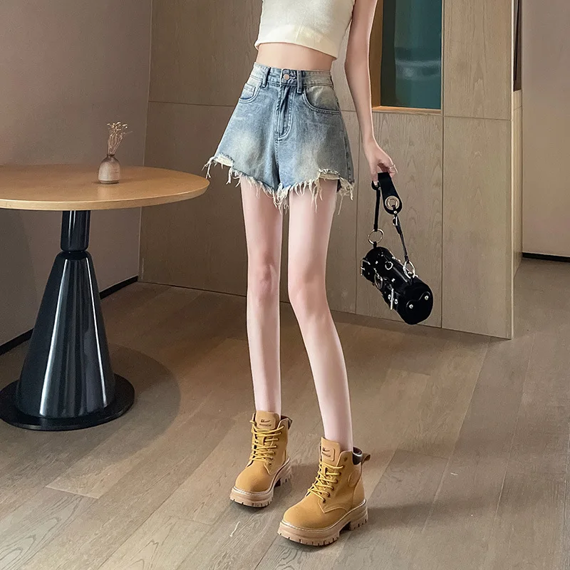 Short à jambes larges pour femmes, nouveau pantalon Vintage déchiré, taille haute, ample, ligne a, tendance, Style fin, été