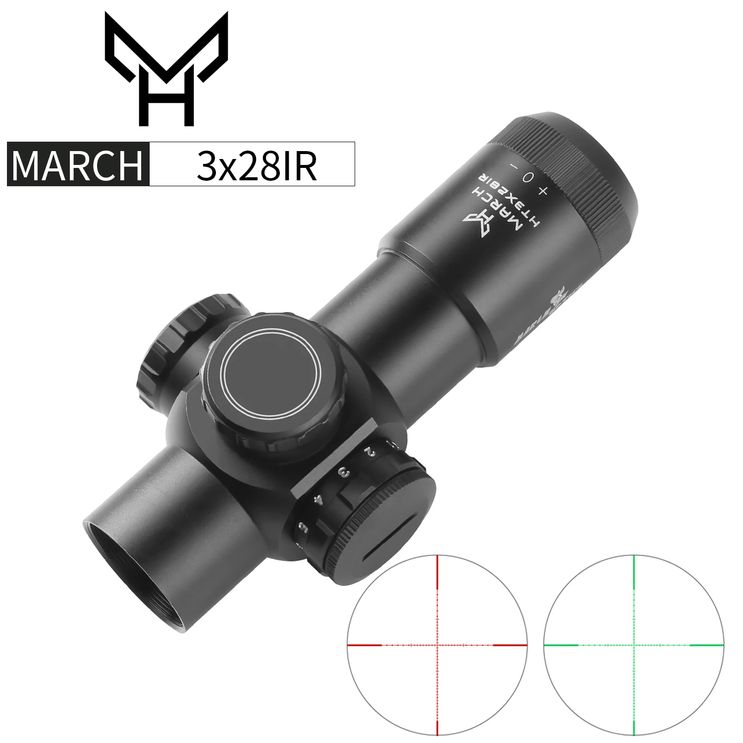 MARCH H 3X28 IR 30mm Tube Optical Airsoft Weapons Lunettes Scope for Hunting Riflescope Red Green Illumination with Scope Mounts