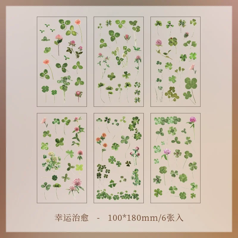 6 stuks bloemdecoratieve stickers, esthetische, waterdichte PET-stickers, voor dagboeken, notitieboeken, waterflessen en albums, decoratieve materialen.