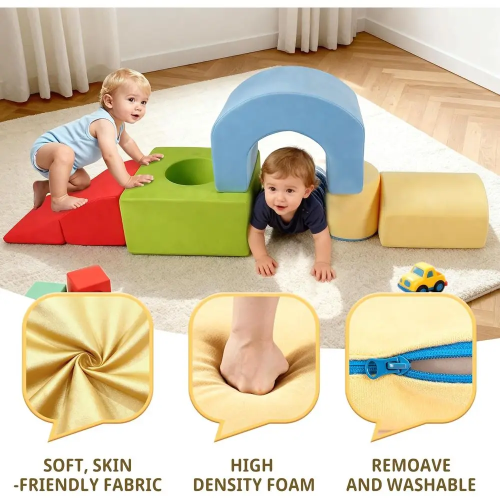 مجموعة مكعبات التسلق الإسفنجية الناعمة للأطفال الصغار: لعب داخلي مكون من 5 قطع للأعمار من 1 إلى 3 سنوات