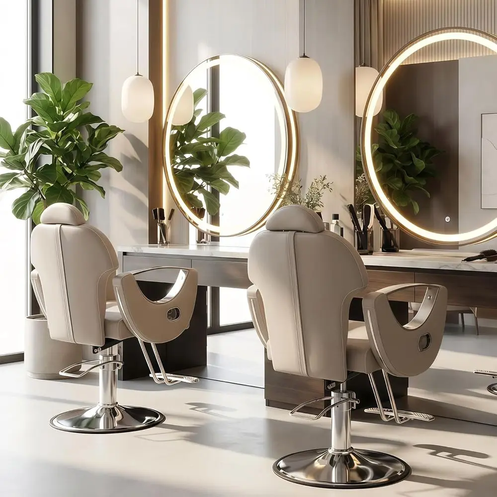 Heavy Duty Hydraulic Reclining Chair for Hair Stylists, 360° Swivel, Grey Silver