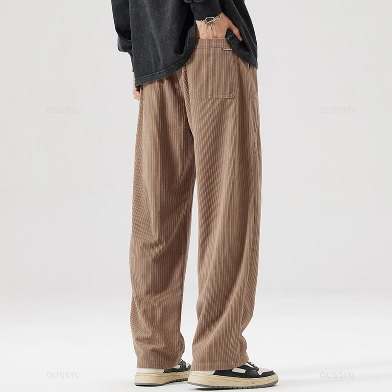 Pantalones casuales de pana para hombre, cintura elástica con cordón, moda de negocios, Pantalones rectos sueltos, negro, caqui, pantalones coreanos, Invierno