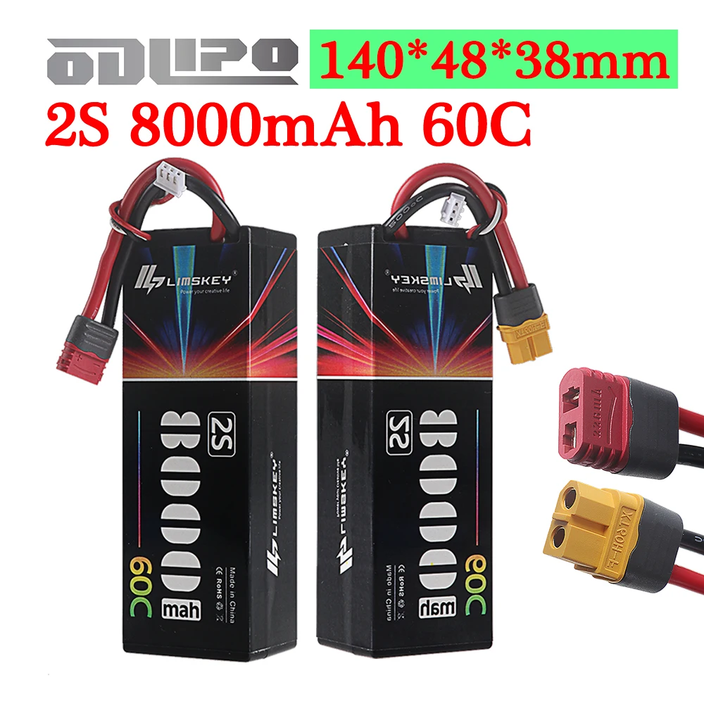 1Pcs 2S 7.4V 8000mAh 60C Lipo Battery With Deans T / XT60 Connector for 1/8 1/10 RC Car Truck Tank RC Airplane Racing Parts
