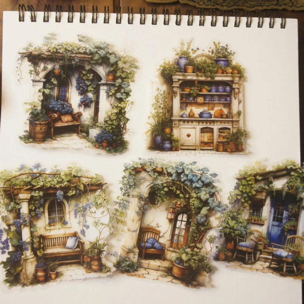 

10 Pcs Big Size Placed with Plants in The Study and Yard Style PVC Transparent Sticker Scrapbooking DIY Gift Decoration Tag