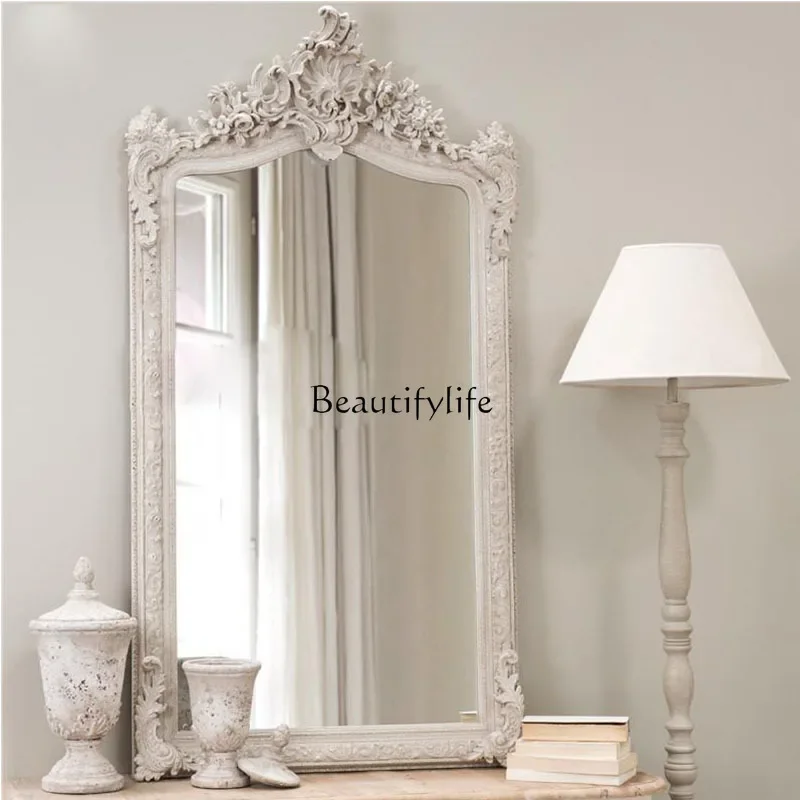 

yj9 Wooden Court Entrance Mirror Living Room Fireplace Mirror Oval American Storefront