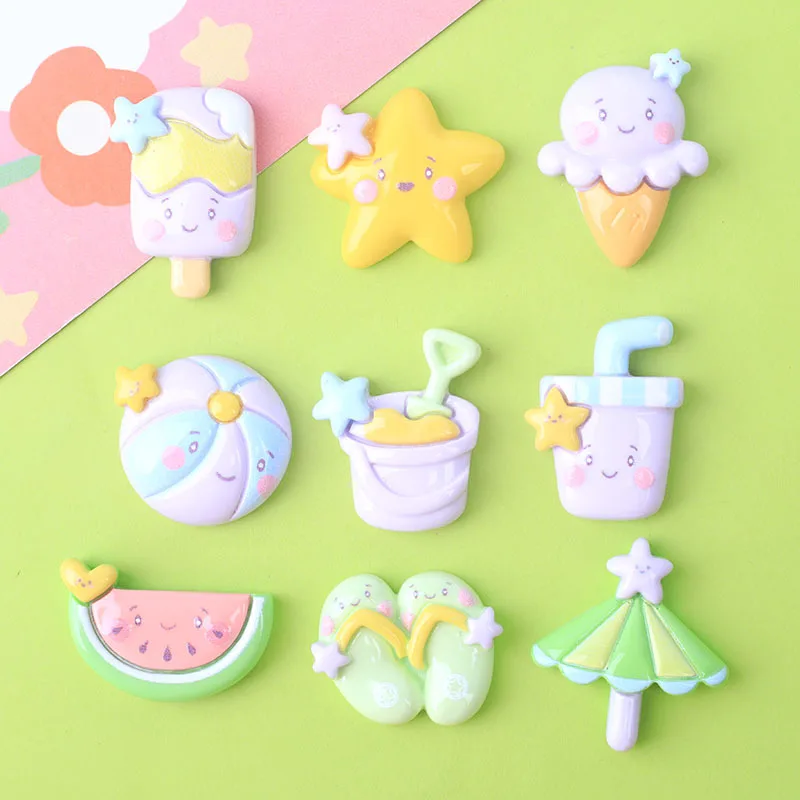 

100pcs New Cute Resin Mini Ocean Beach Umbrella Slipper Juice Flatback Scrapbook Kawaii DIY Embellishments Accessories