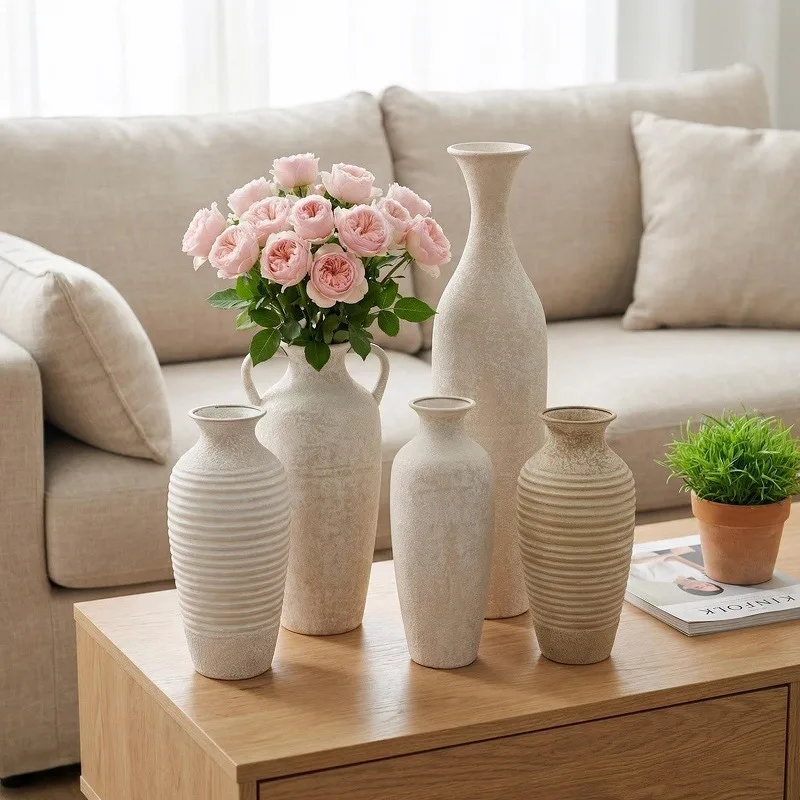 Quirky Style Imitation Ceramic Texture Iron Vase Retro Matte Frosted Texture Floor Flower Ware Home Soft Decoration Ornaments