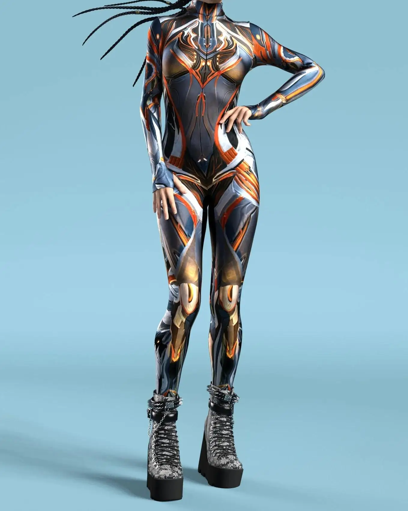 Cooles mechanisches Rüstungs-Cosplay-Kostüm für Frauen, Punk-Bodysuit, elastischer Jumpsuit für Feiertagspartys, ausgefallene Aerial-Yoga-Auftritte, Catsuit – Detail 4