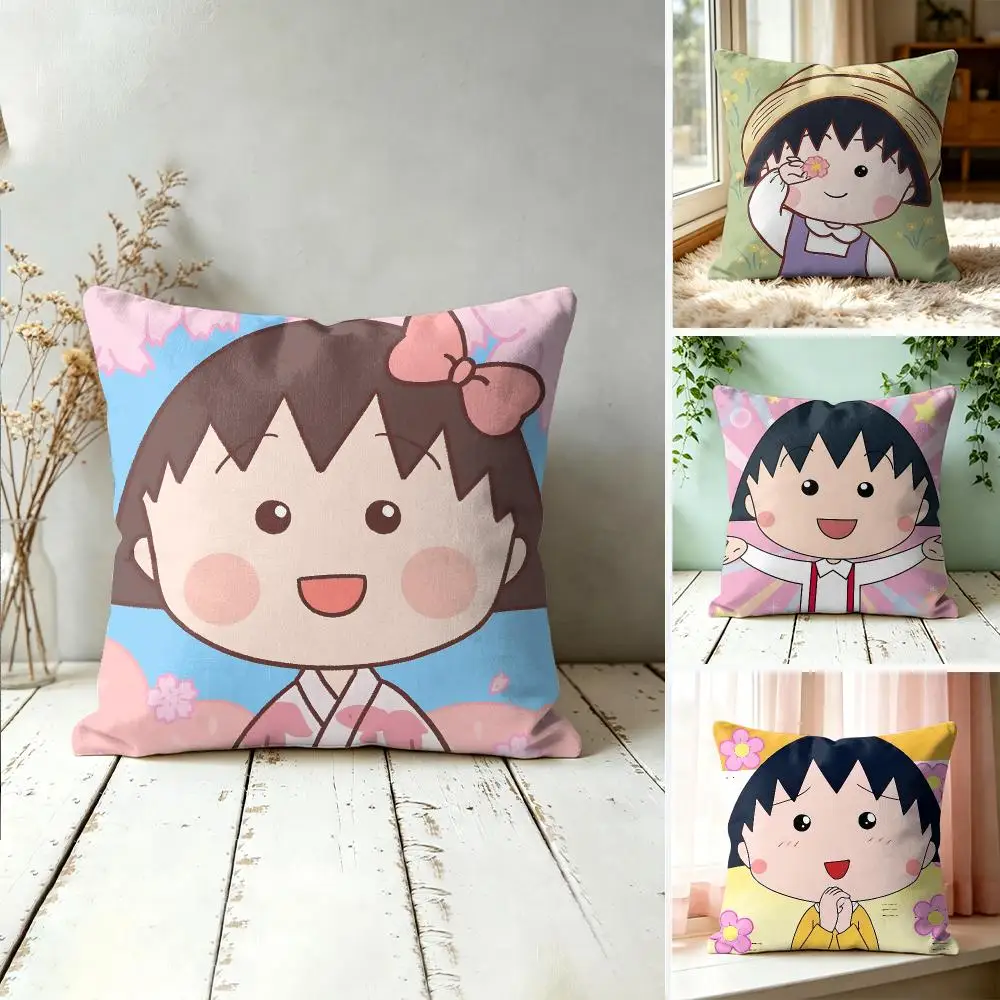 Chibi Cute M-Maruko-chan Cushion Cover Square Decorative Throw Pillow 40x40cm For Sofa Bedroom Living Room Home Decor