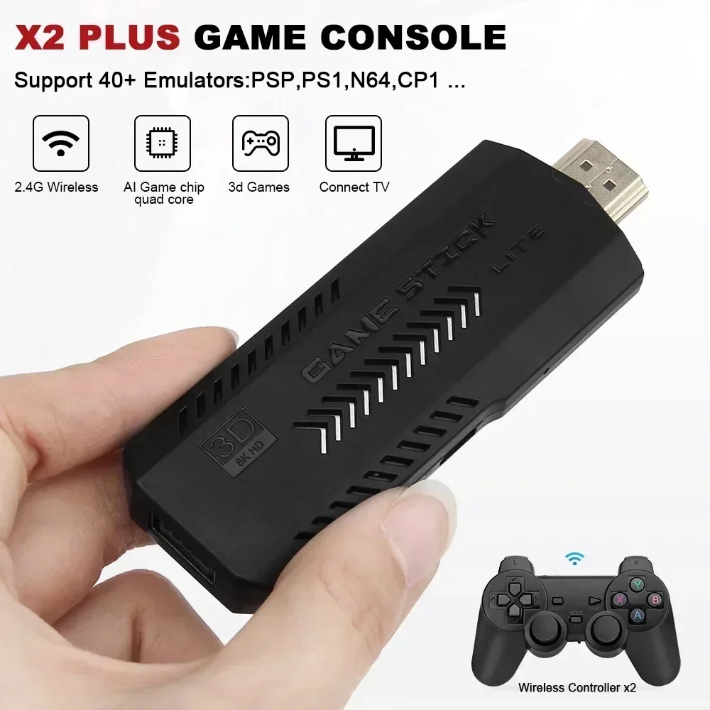 X2Plus Retro Game Stick 4K 3D HD TV Game Console Wireless Game Controller Emulator for PS1 N64 DC Available 128G 256G Version view 4