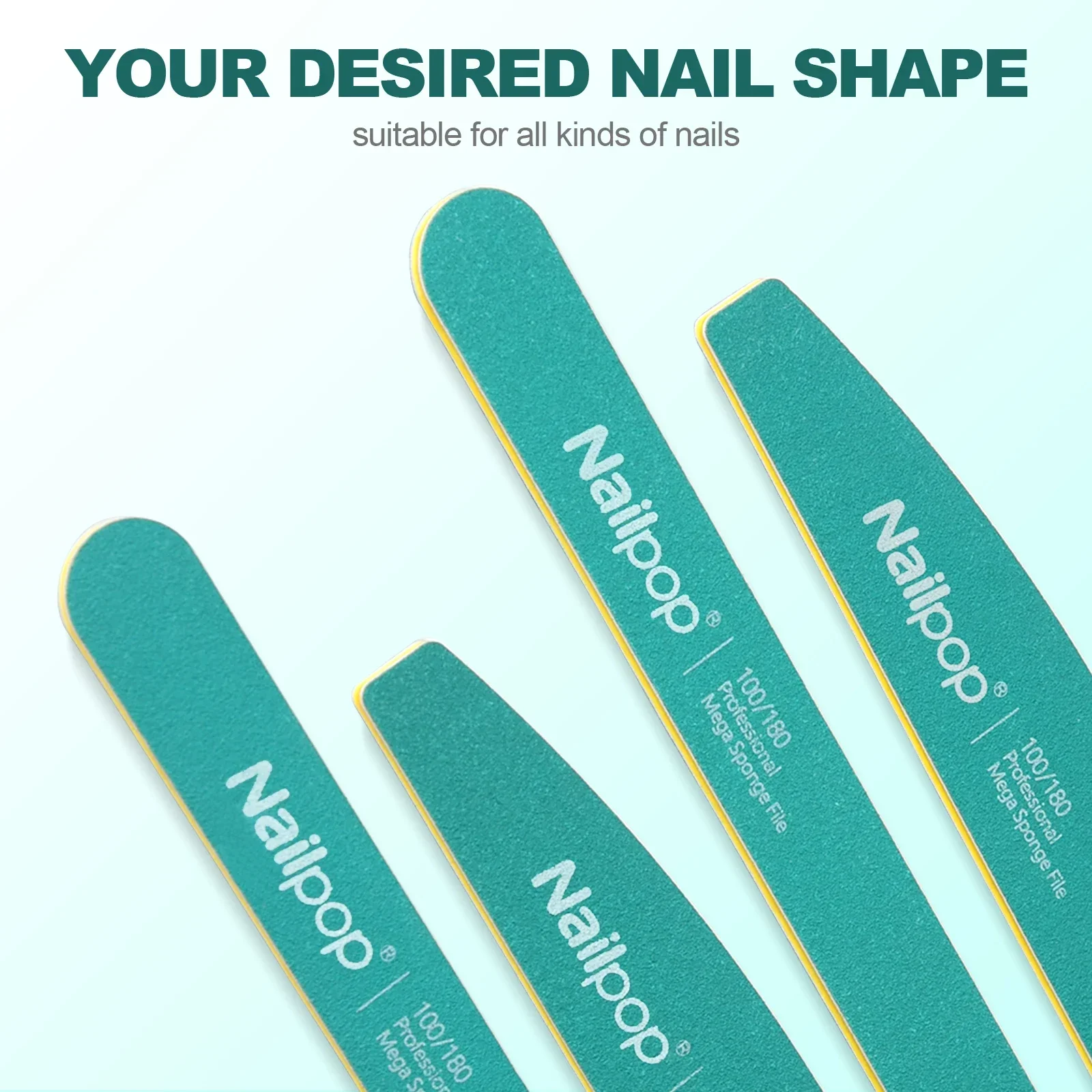 NAILPOP 10PCS Professional Nail Files 100/180 Grit Halfmoon Polishing Grinding Manicure Pedicure At Home Nail Buffers for DIY