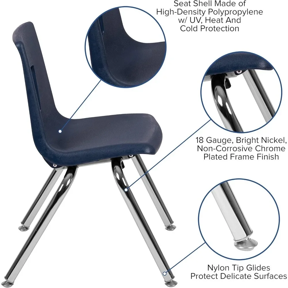 School Chairs for Classroom Office Waiting Room, Plastic Contact Surface Chairs, 14-inch Navy Blue Student Stacking Chairs