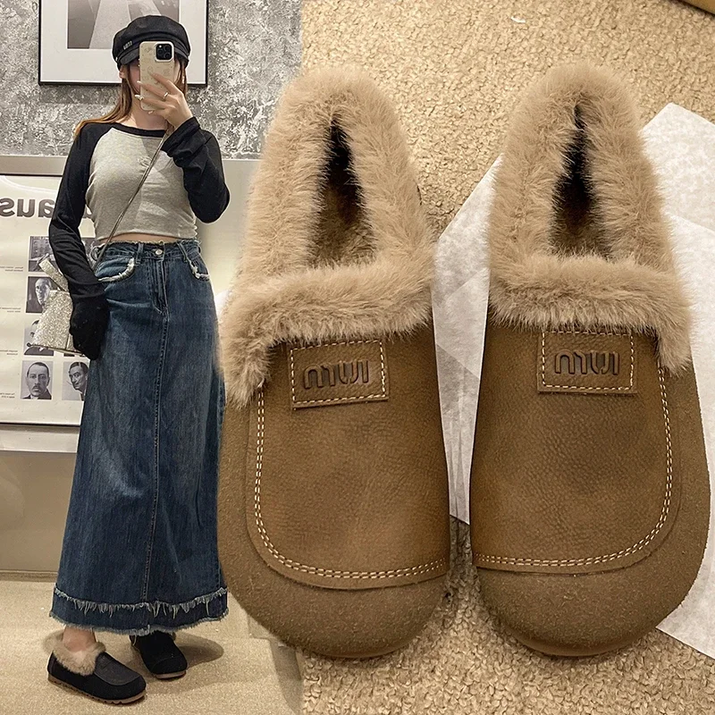 

Moccasin Shoes Loafers Fur Autumn Soft Round Toe Women Casual Female Sneakers Slip-on Moccasins New Fall Slip on Winter Slip-On