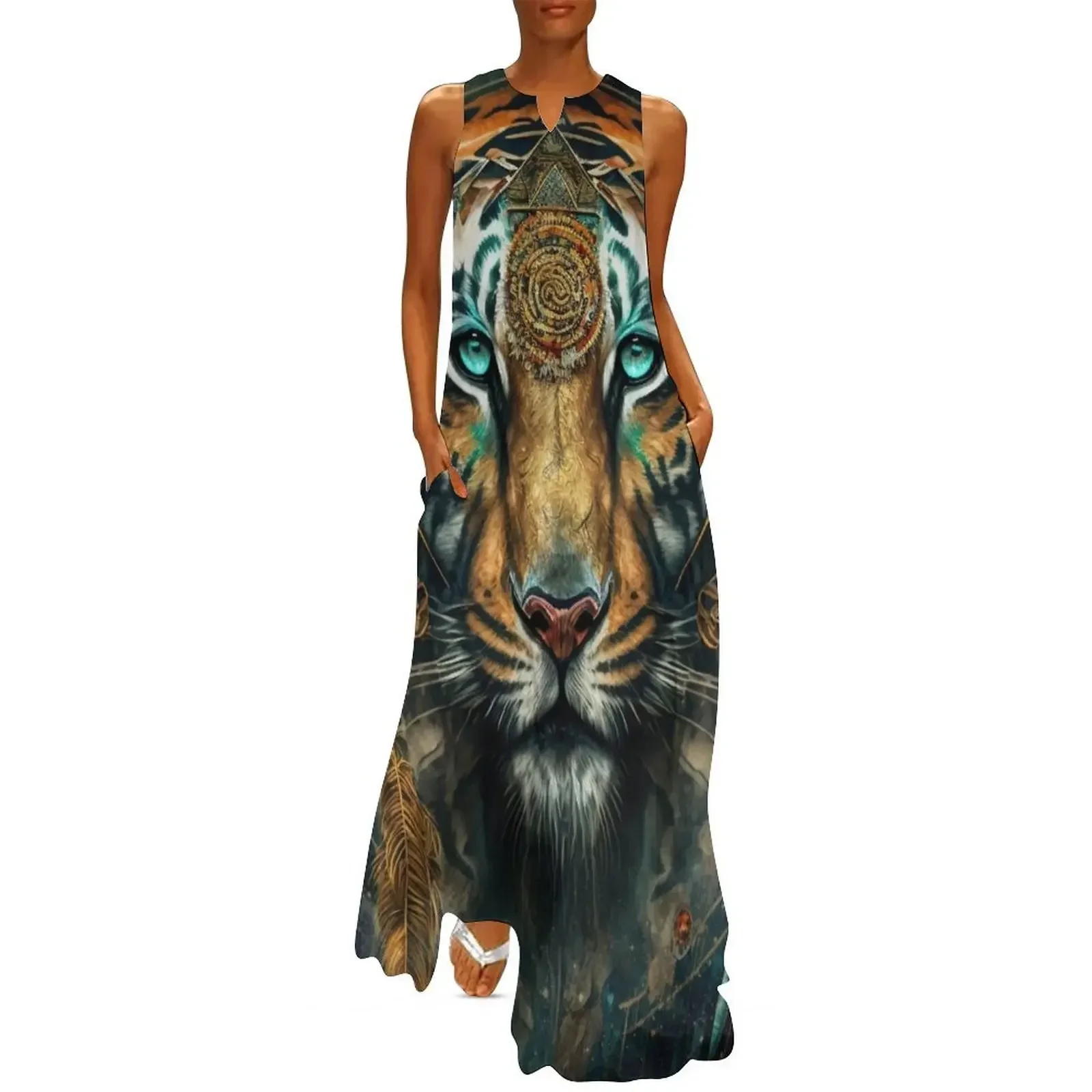 

Boho Spirit Animal Tiger Long Dress Woman fashion evening dress Female clothing Aesthetic clothing Dress