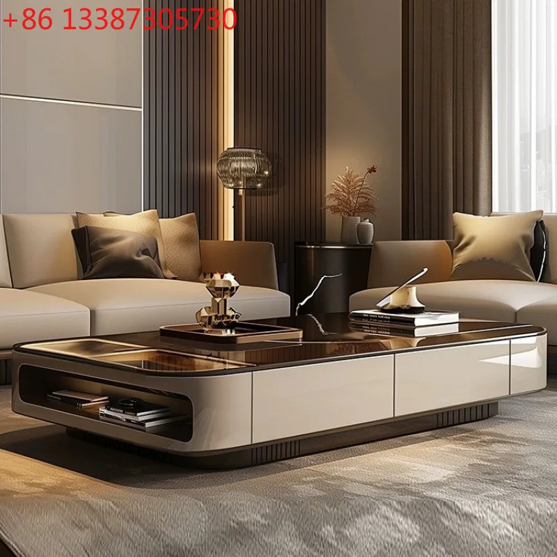 

New light luxury glass coffee table high-end living room small apartment new round home
