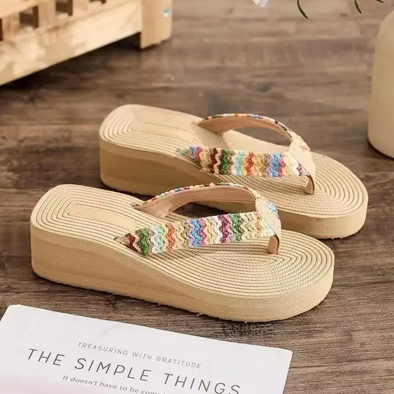 Women Slippers Summer Platform Wedges Mid Heels Flower Peep Toe Fashion Anti-slip Beach Outdoor Soft Flip Flops Zapatos De Mujer - Image 5