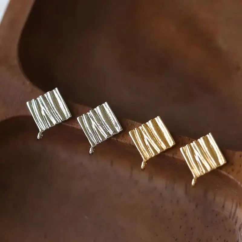 

2PCS 11x13mm 14K Gold Color Versatile Simple Square Pleated Texture Stud Earrings DIY Handmade Charm Accessories