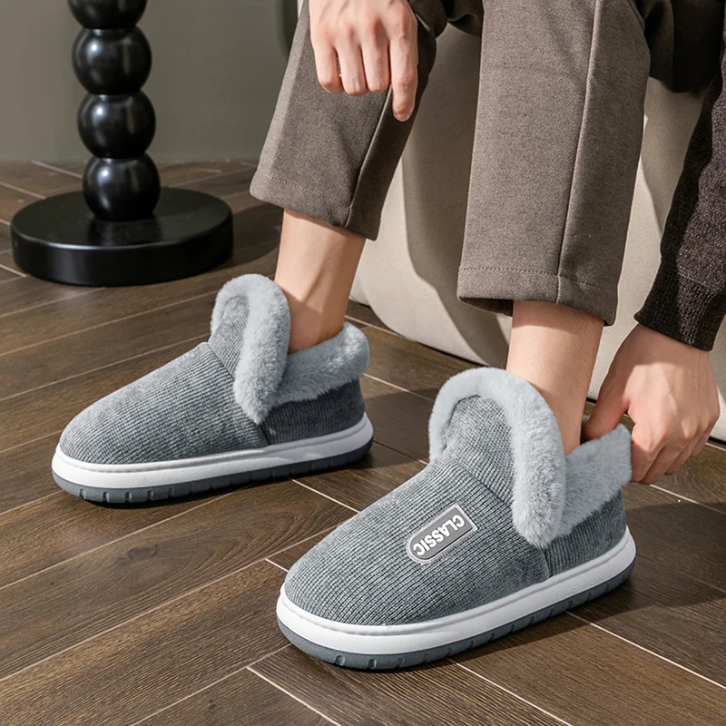 Men's Winter Slippers Indoor House Shoes, Non-Slip Warm Plush Slip-On Lined Booties with Back for Home Comfort Outdoor Use