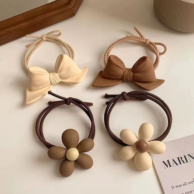 Colorful Hair Scrunchies Caramel Colored Bow Bear Beads Flowers Hair Rope Elastic Hair Bands Girls Women Girl Accessories