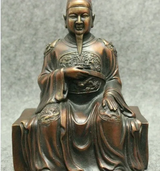 Folk Chinese Bronze Copper Collect Dragon Head Wen ChangDi Jun Immortal Statue