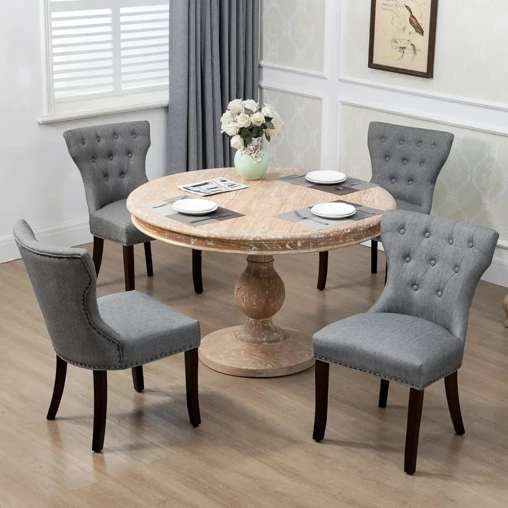 

%a Dining Chair Set of 2, Tufted Upholstered Solid Wood Accent Chair with Nail Head and Button, Dining Chair Set