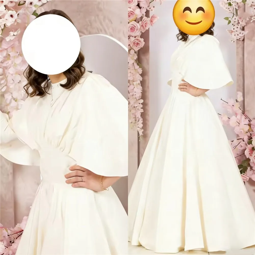 

Elegant Quality Flower Girl Wedding Dress Ivory Satin High Waist Little Girls Birthday Party Ball Baptism Evening Gowns