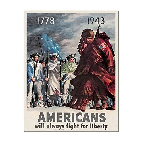 Joycenie Great Metal Sign Americans Fight for Liberty Patriotic WWII Military Sign for Home Decor Wall Decoration Indoor and Out