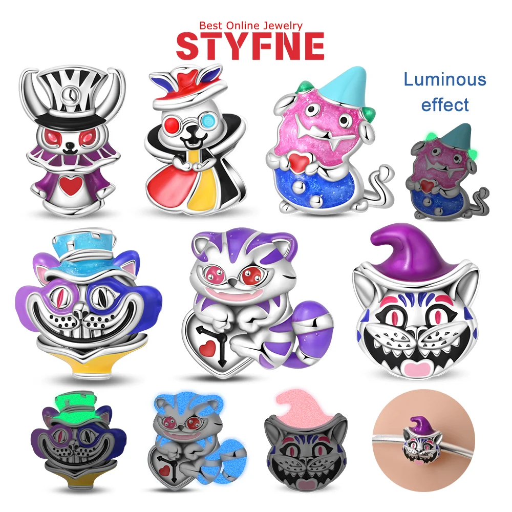 Silver-Plated Mad Hatter Cat Charms Beads Fit Original Bracelets Bag Keychain Charms Beads Pendant Diy Women Jewelry Gift