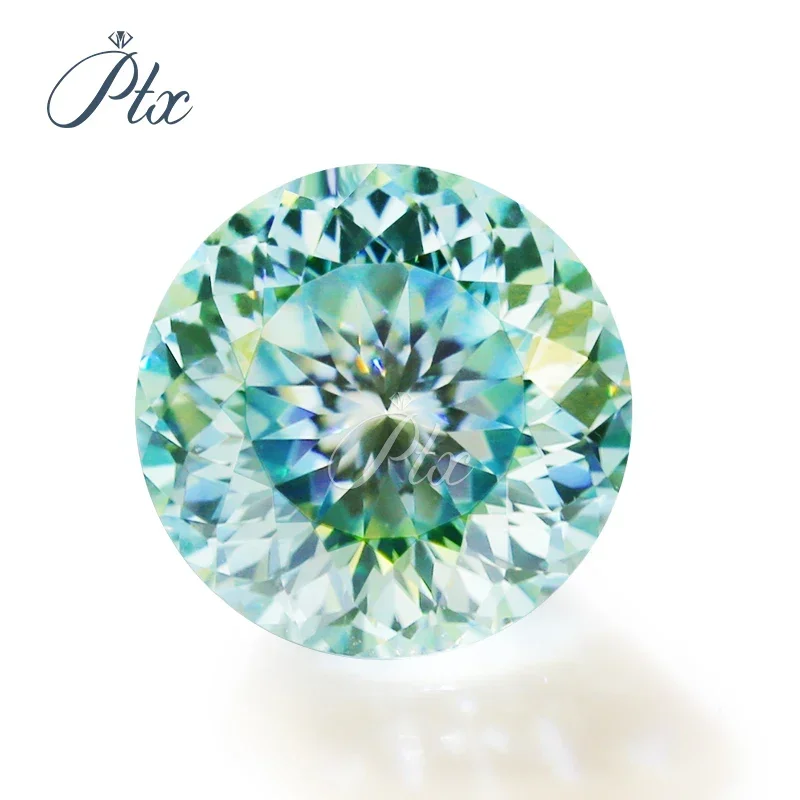 PTX GRA Free Engraving Girdle Aqua BluePortuguese Cut Round VVS1 Test Positive Loose Moissanite Diamond Jewelry Ring