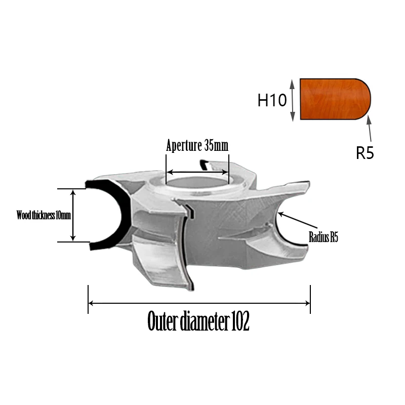 PCD Half Round Radius Router Bit, Semi Circle Edge Trimming Round Bar Arc Milling Tool for CNC Wood Spindle Moulder