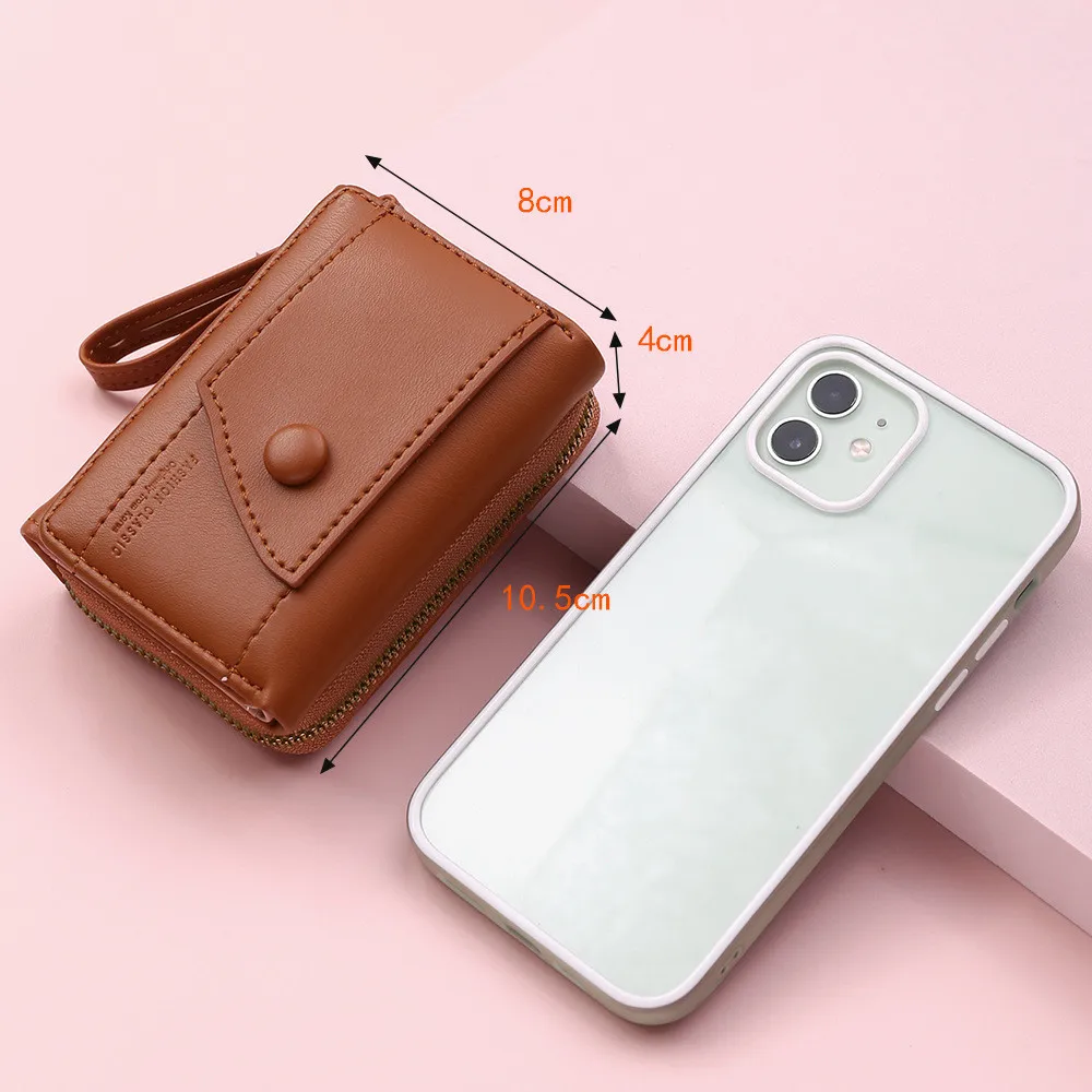 Four Seasons Women's Short Wallet Zipper Tower Buckle Wallet Girl Student Handheld Bag Solid Color Simple Versatile Fashion