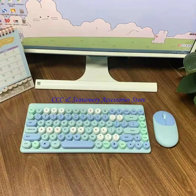 652F Wireless Keyboard and Mouse Combo Ergonomic Full-Sized 86-Key Round Keycaps Keyboard 2.4GHz Dropout-Free Connectio