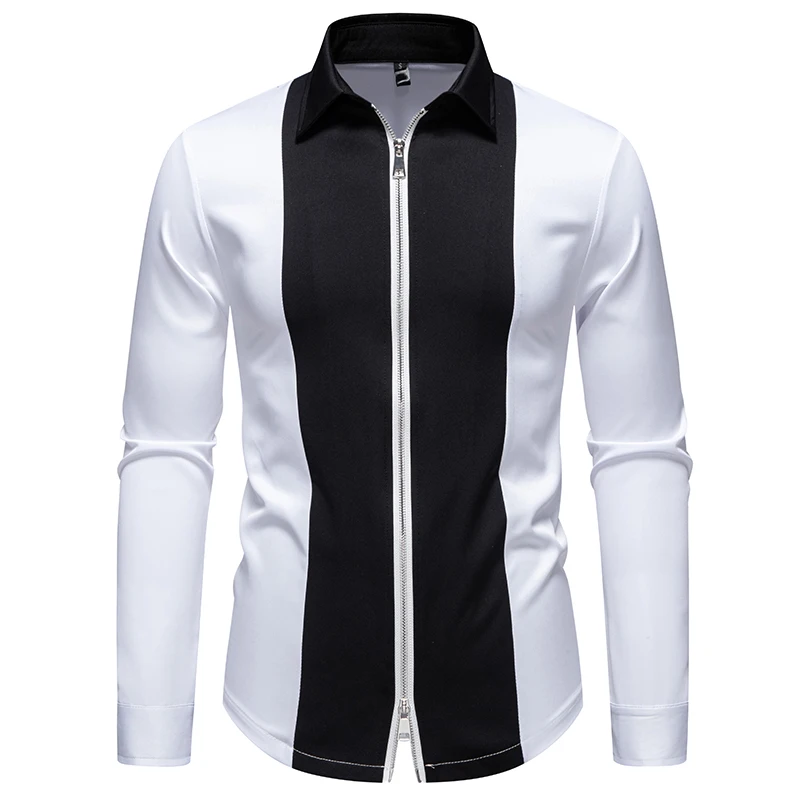 Men's Fashionable High-quality Satin Smooth Shirt Long Sleeved Contrasting Color Casual Party Performance Court Style Clothing