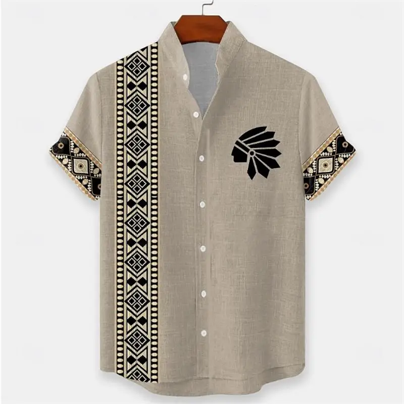 Men's 3D Printed Summer Short Sleeved Shirt With Artistic Geometric patterns, Casual Lapel shirt, men's Top