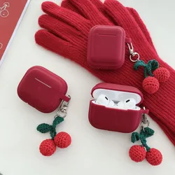Custodia per auricolari con ciondolo ciliegia rossa lavorata a maglia per AirPods Pro2 Pro 2nd custodia protettiva in Silicone morbido per AirPod 1 2 3 4 nuovo portachiavi