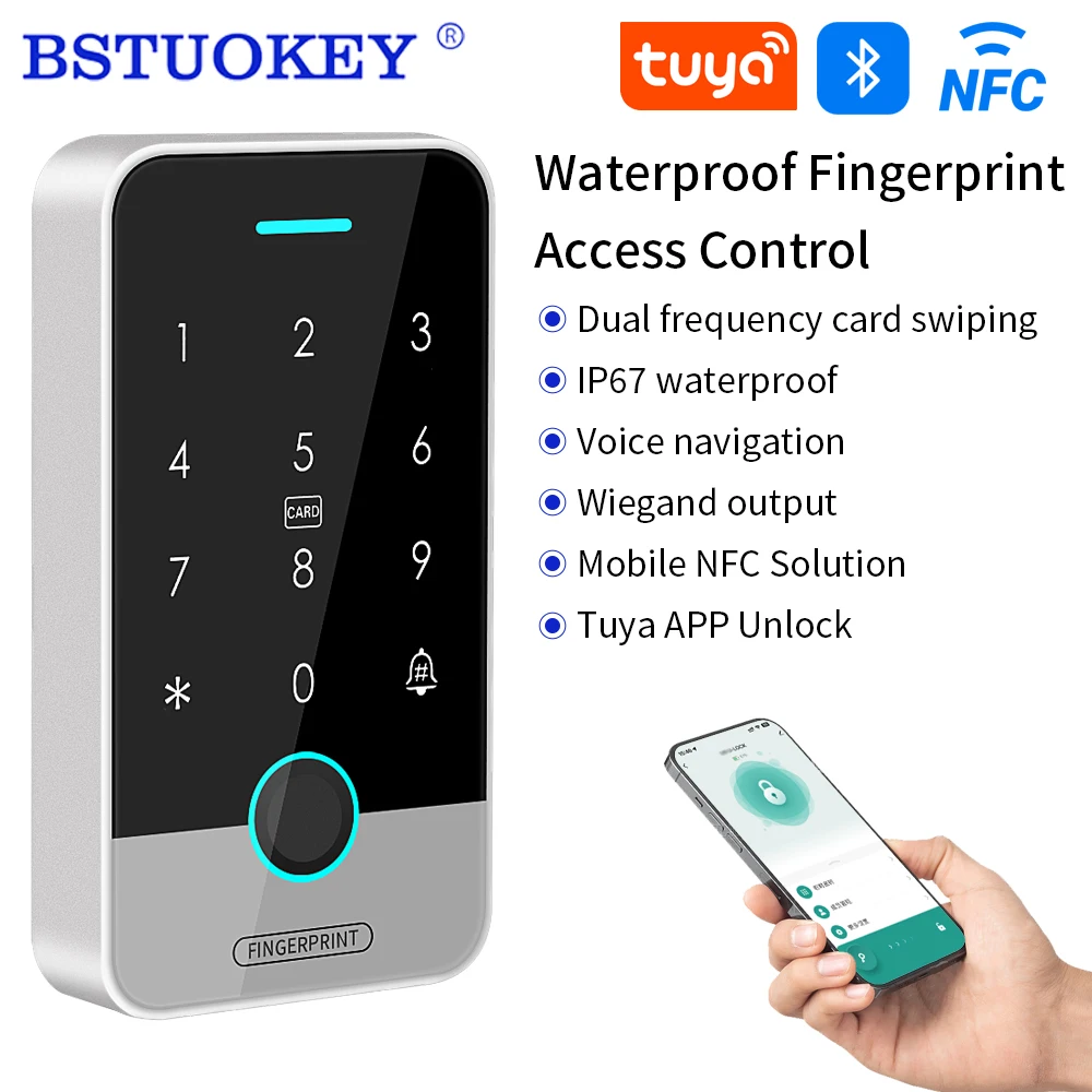 NFC Bluetooth Tuya APP Access Control Keypad Waterproof RFID Keyboard EM & MF Biometric Fingerprint Touch Backlight Door Opener