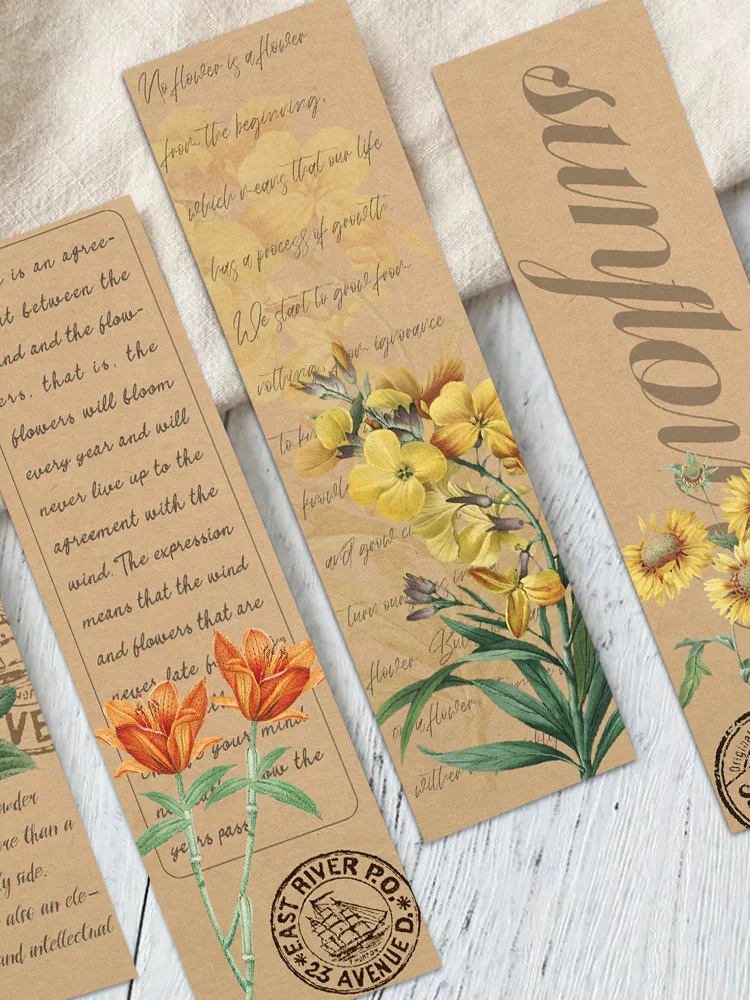 30pcs Vintage plants and flowers bookmarks Reading pages Books annotated paper cards Students Creative gift message cards