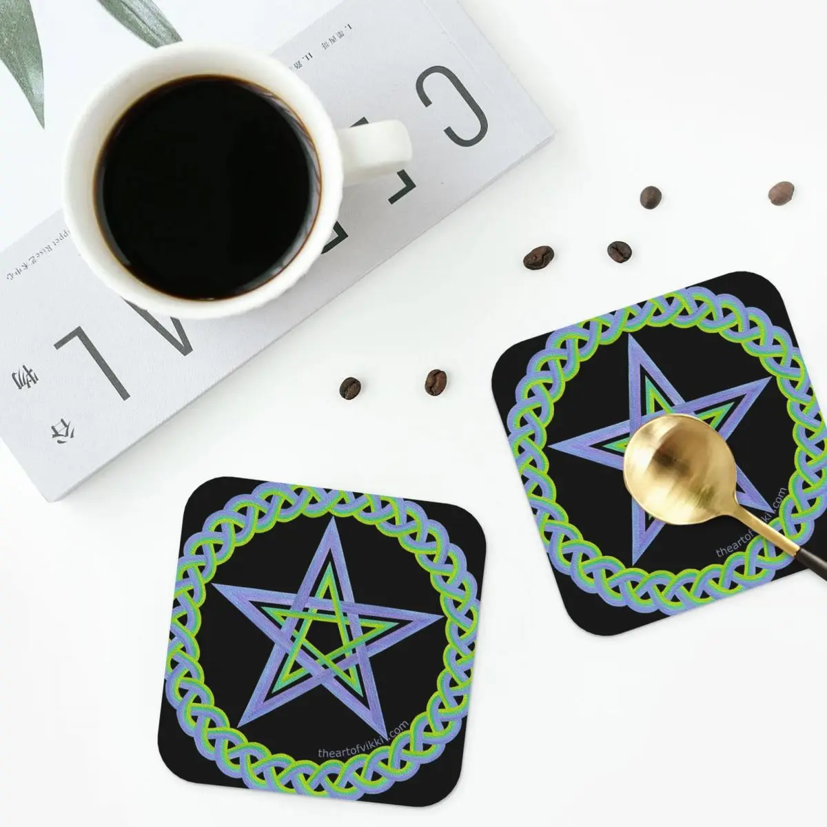 Pentagram Wicca Symbol  Coasters PVC Leather Placemats Waterproof Insulation Coffee Mats Home Kitchen Dining Pads Set of 4